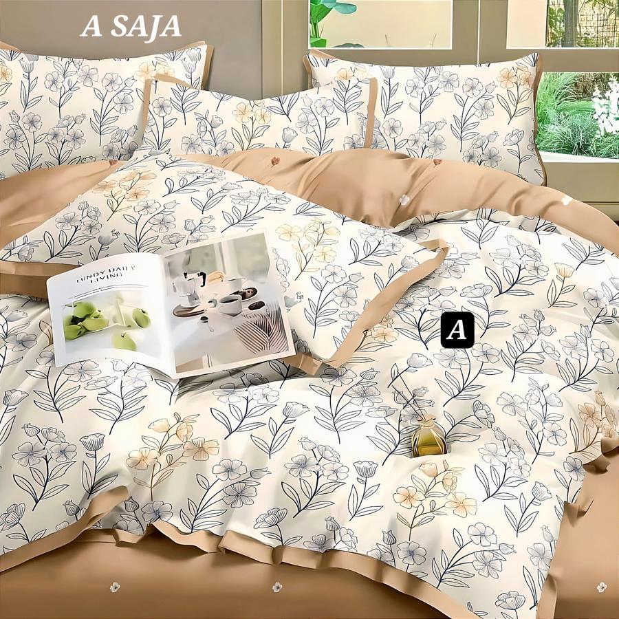 Sprei Katun Jepang ORI Motif Bunga Cantik Zayne | Seprei Satin Jepang Pria Wanita | Sprei Set Dingin