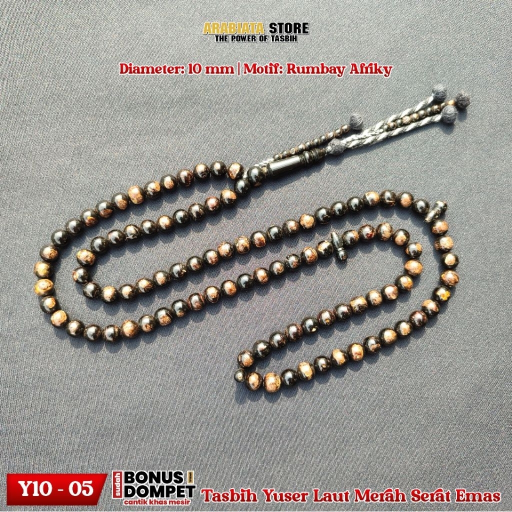 Tasbih Yuser Laut Merah Mesir Natural Serat Emas