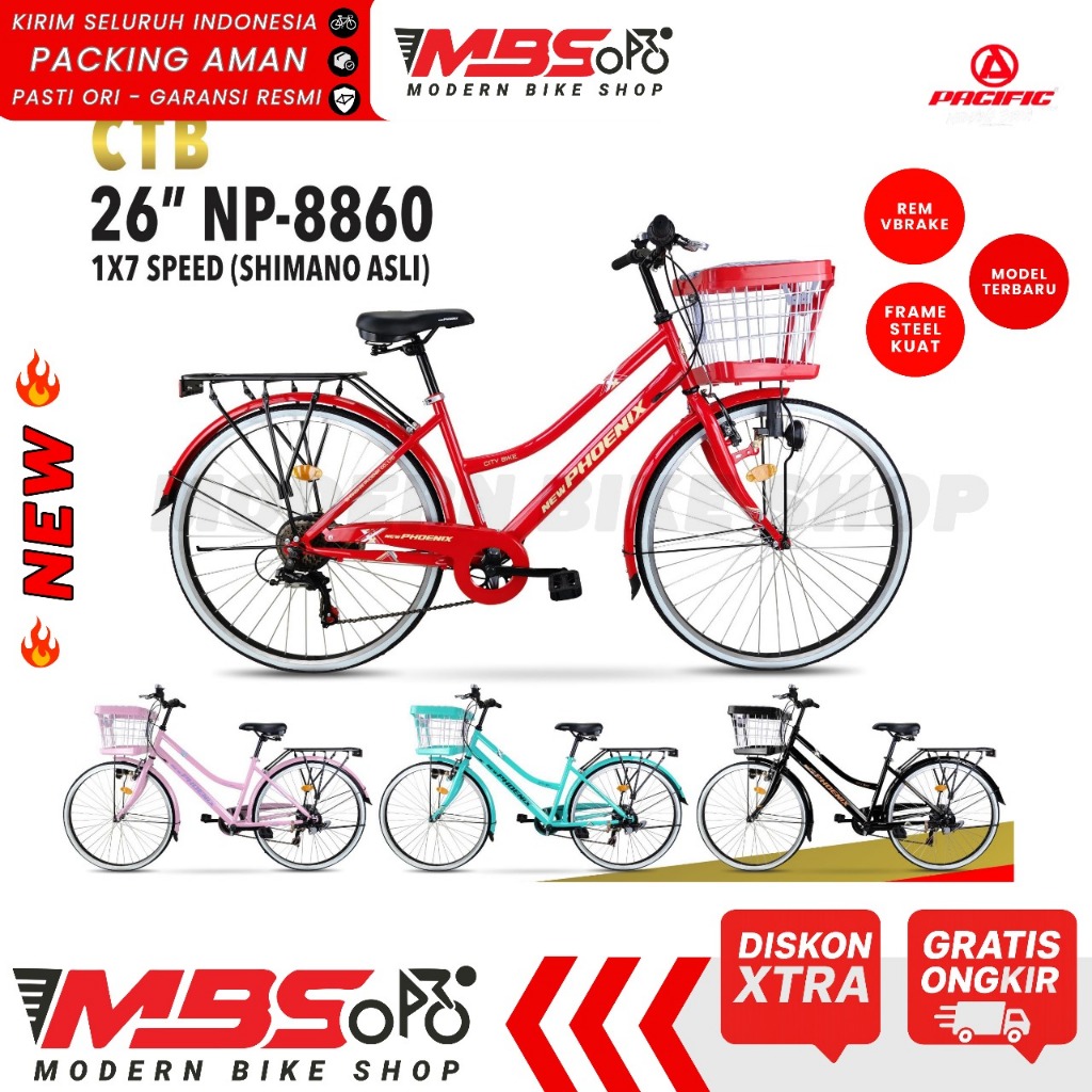 Sepeda Mini NEW PHOENIX NP 8860 Keranjang Dewasa CTB 26 Inch 7 speed shimano
