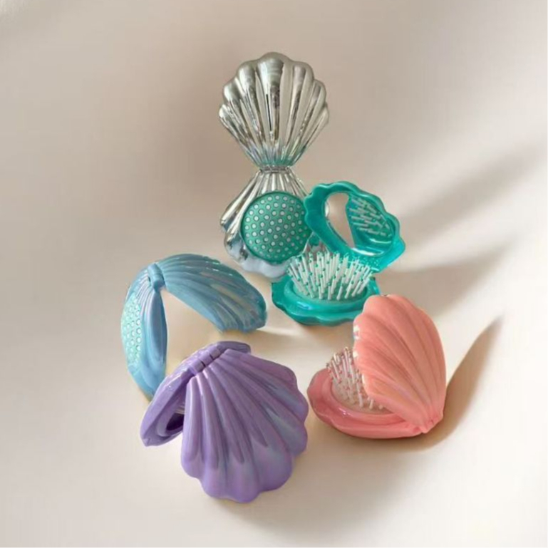 SISIR KERANG - sisir rambut lipat cermin portable aesthetic lucu hologram