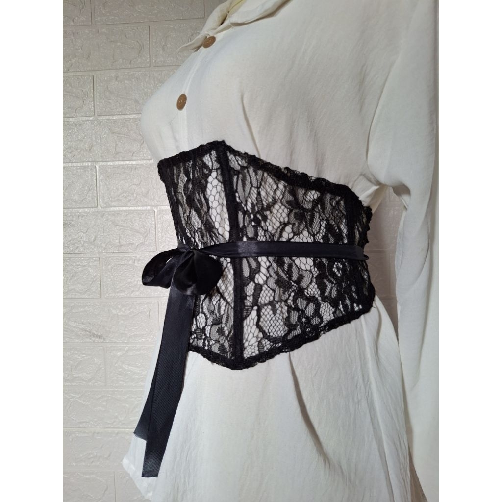 Obi Belt Model Korset Brukat - Ikat Pinggang Wanita dengan Tali Pita Satin