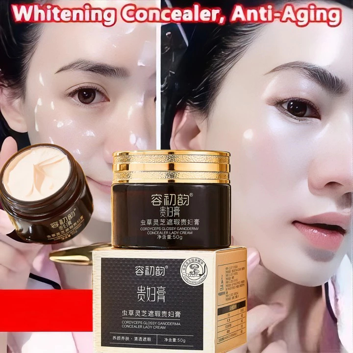 Ganoderma Cordyceps Dempul Wajah Tahan Lama Foundation Glowing Cordyceps Whitening Lazy Cream Pemuti