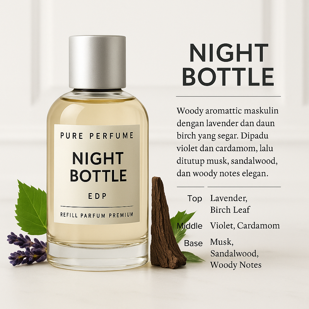 NIGHT BOTTLE BY PURE PERFUME | REFILL PARFUM PREMIUM PRIA TAHAN LAMA