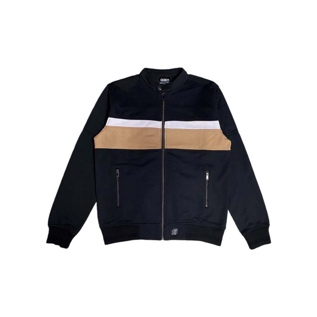 d&f Jaket Biker Pria - Hitam cut&sewn coklat