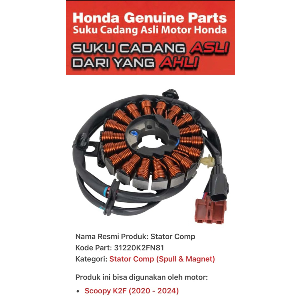 31220K2FN81 Spull (Stator Comp) Honda Scoopy K2F