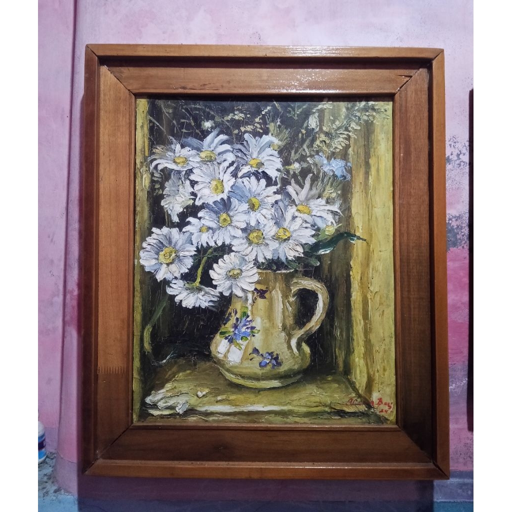 

Lukisan white flower oil palett lengkap Frem