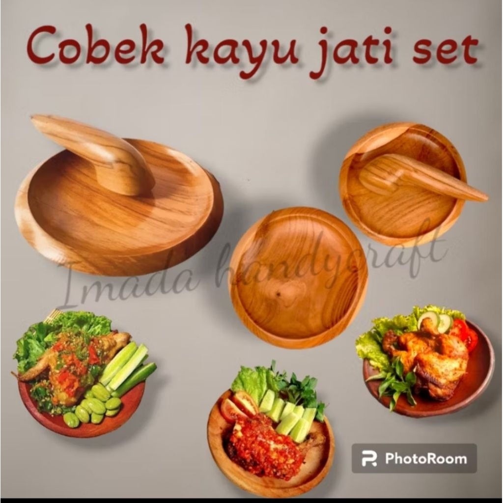 cobek kayu jati set ulekan