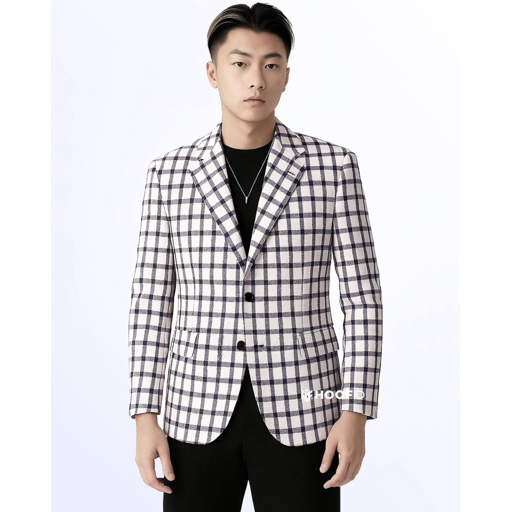 HOOFID Blazer Kotak Tweed  Pria Casual slimfit