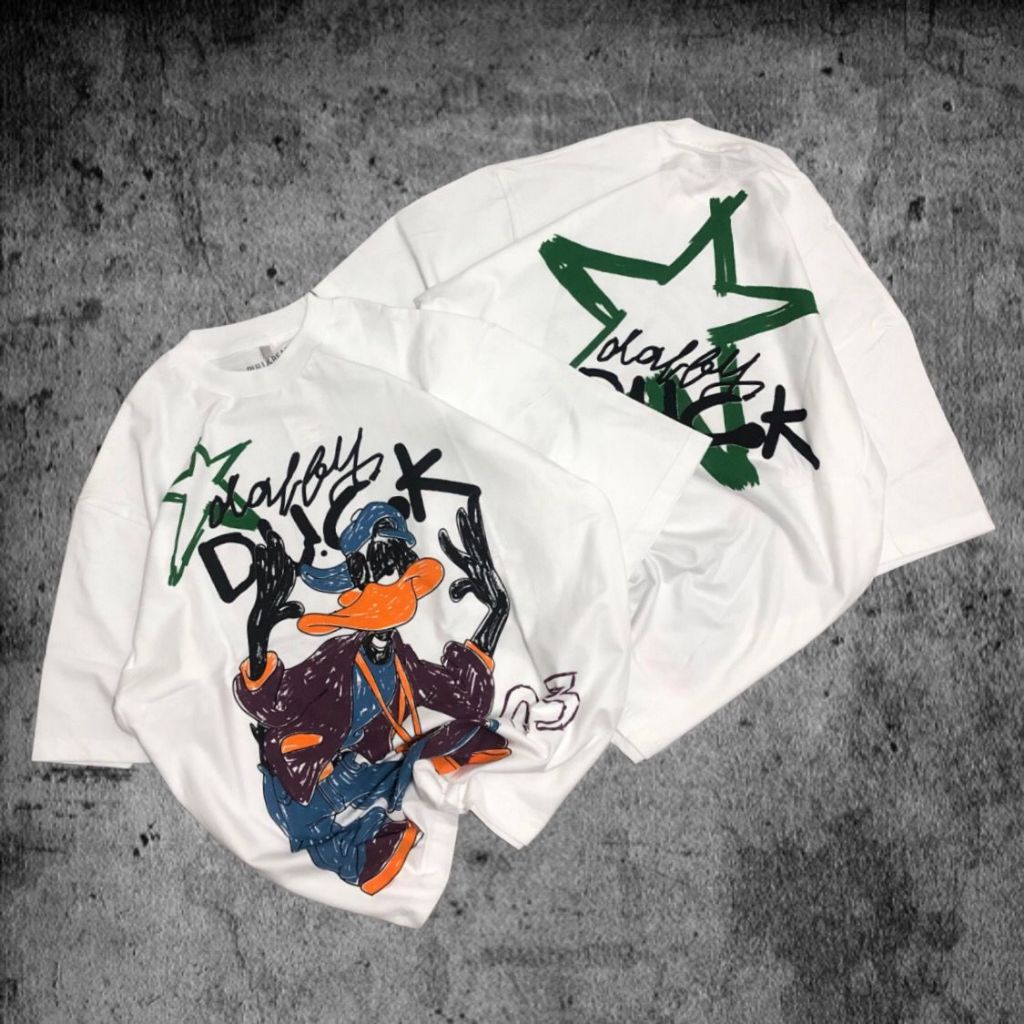 Baju Kaos P&B Oversize Duck - T Shirt Vintage Duck Oversized Model White 20s
