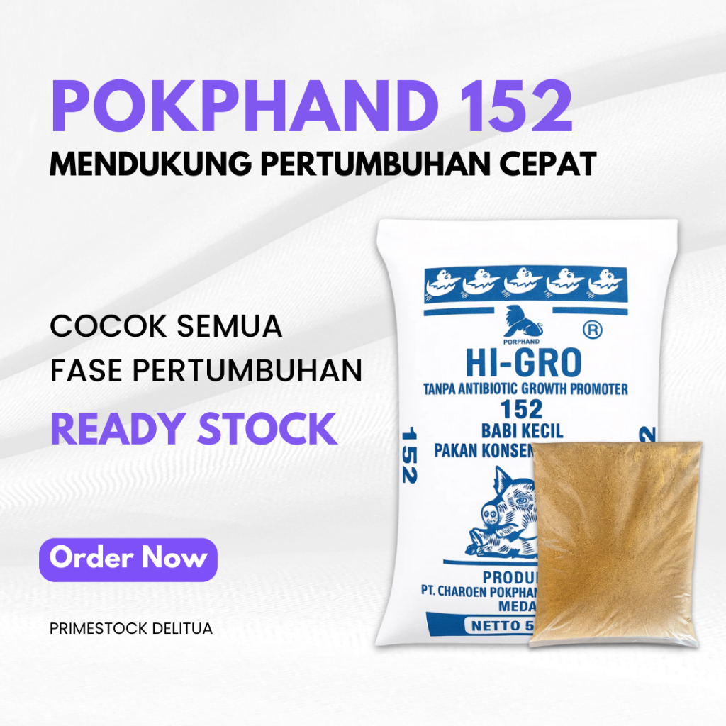 Pakan Konsentrat Babi Pokphand 152 Repack 1 KG – Tanpa Antibiotik untuk Pertumbuhan Babi Kecil