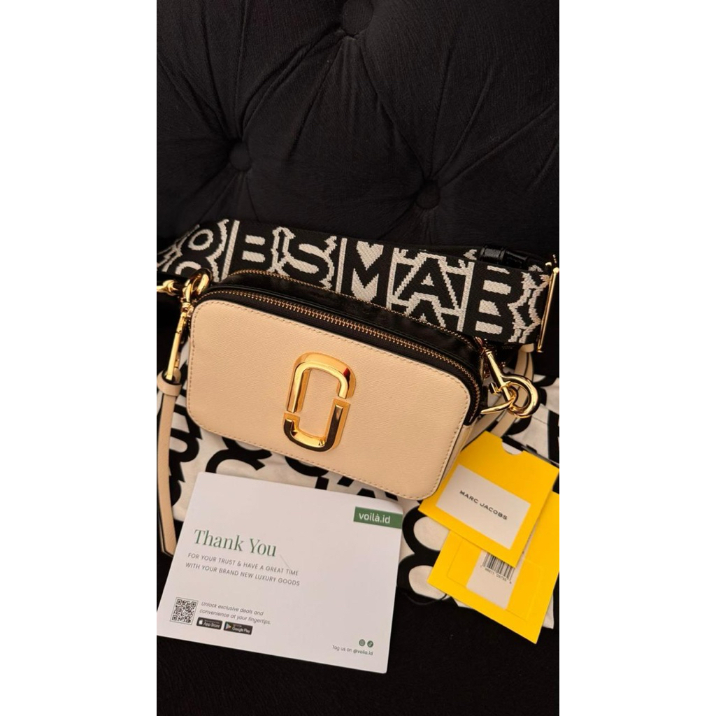 Authentic Marc Jacobs Snapshot Camera Outline Bag Logo Strap White Cloud (Fullset) preloved