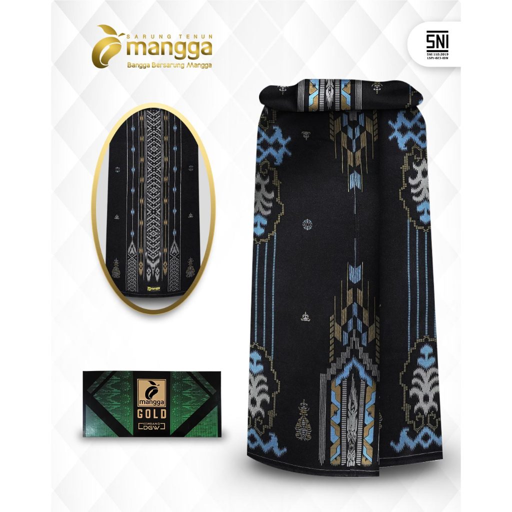 Sarung Mangga Gold Kembang DGW Hitam Biru Baru GKDGW52