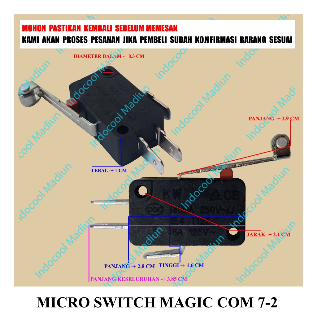 M3-17H MICRO SWITCH ROLLER 3 KAKI / MICRO SWITCH MAGIC COM 7-2