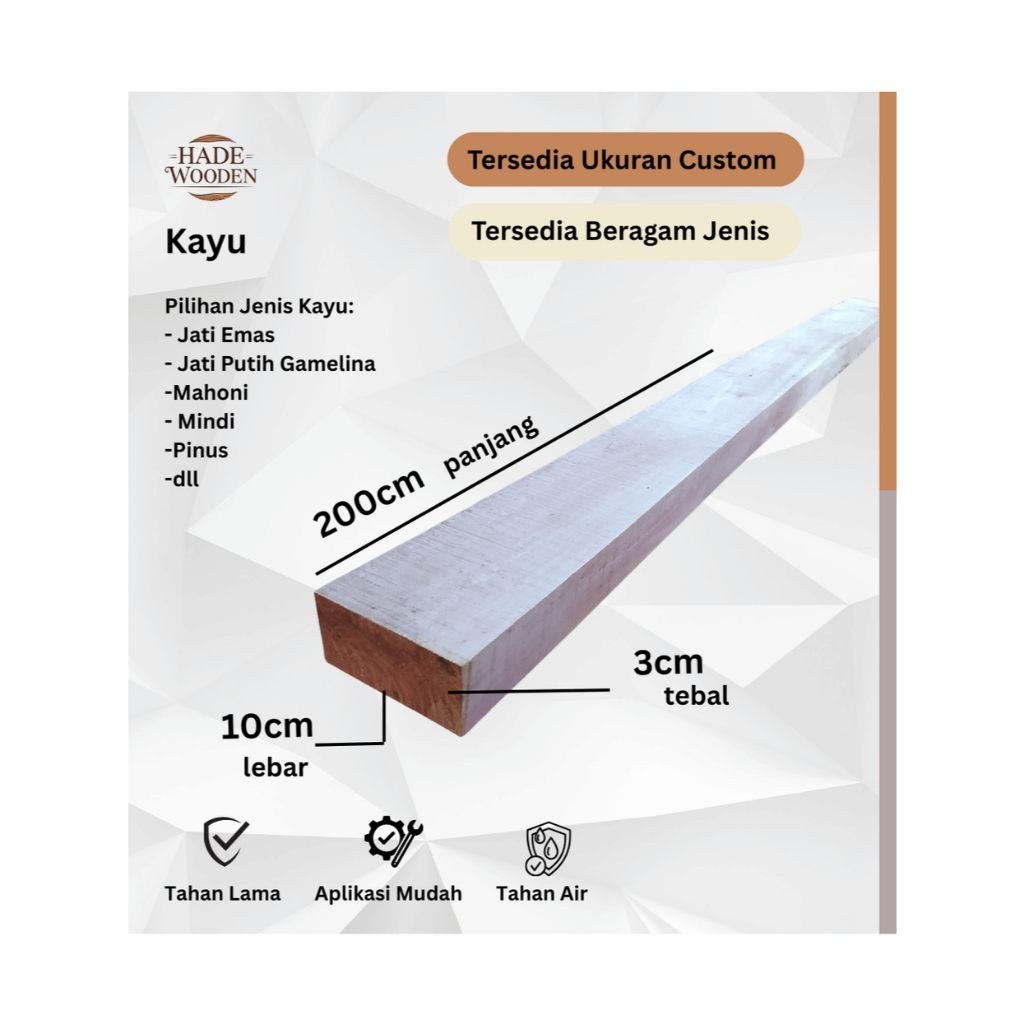 Kayu Reng Kaso 3cm x 5cm Panjang 2m Kayu Mahoni | ukuran custom 50cm - 4 meter