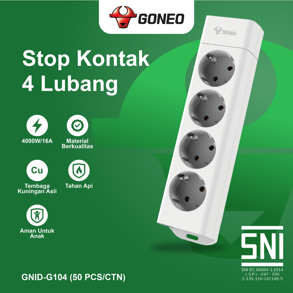 Stop Kontak Tanpa Kabel | GONEO GONGNIU GNID-G104 Stop Kontak 4 Lubang Tanpa Kabel