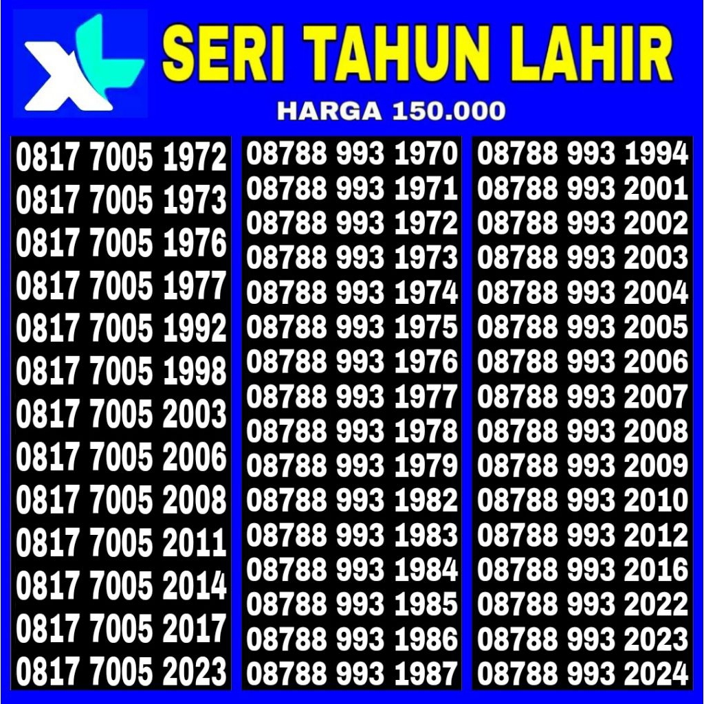 Nomor Cantik XL 4G Seri Tahun Lahir
