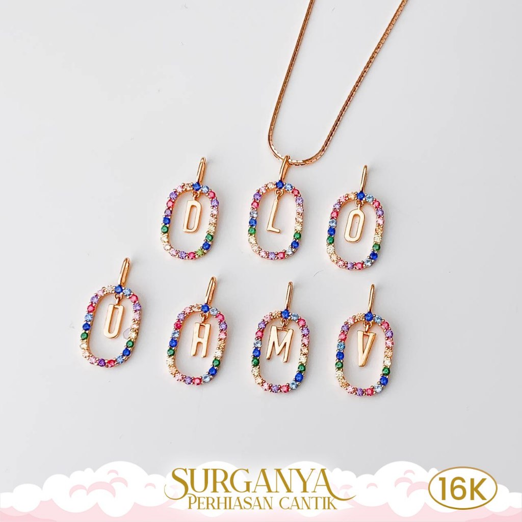 Macan Gold Liontin Emas Kadar 16 K Model Huruf Permata Rainbow - Yellow Gold Pendant