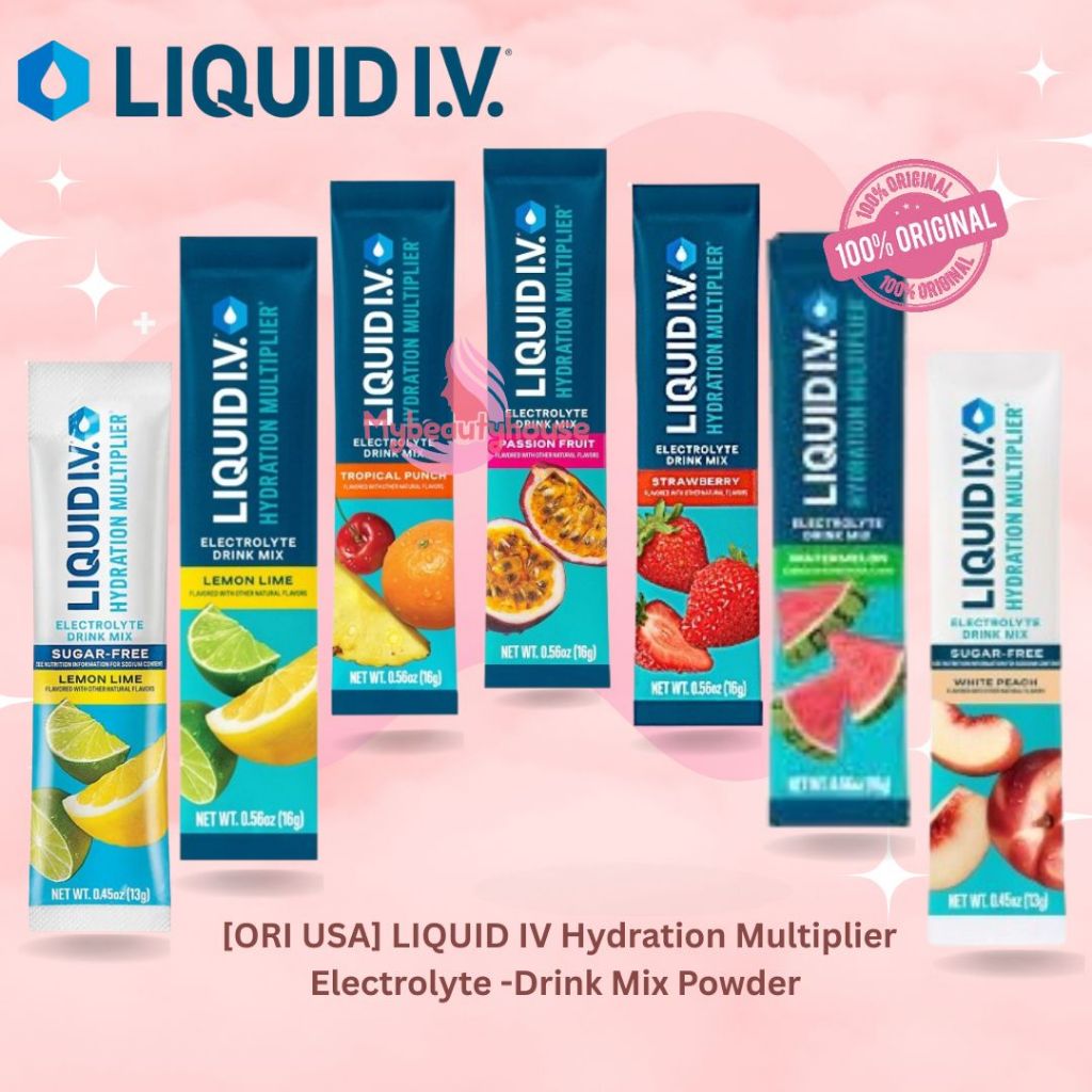 

[ORI USA] LIQUID IV Hydration Multiplier Electrolyte -Drink Mix Powder Lemon Lime-lemon Lime Sugar Free - White Peach sugar Free - Strawberry 1 Sachet I.V.