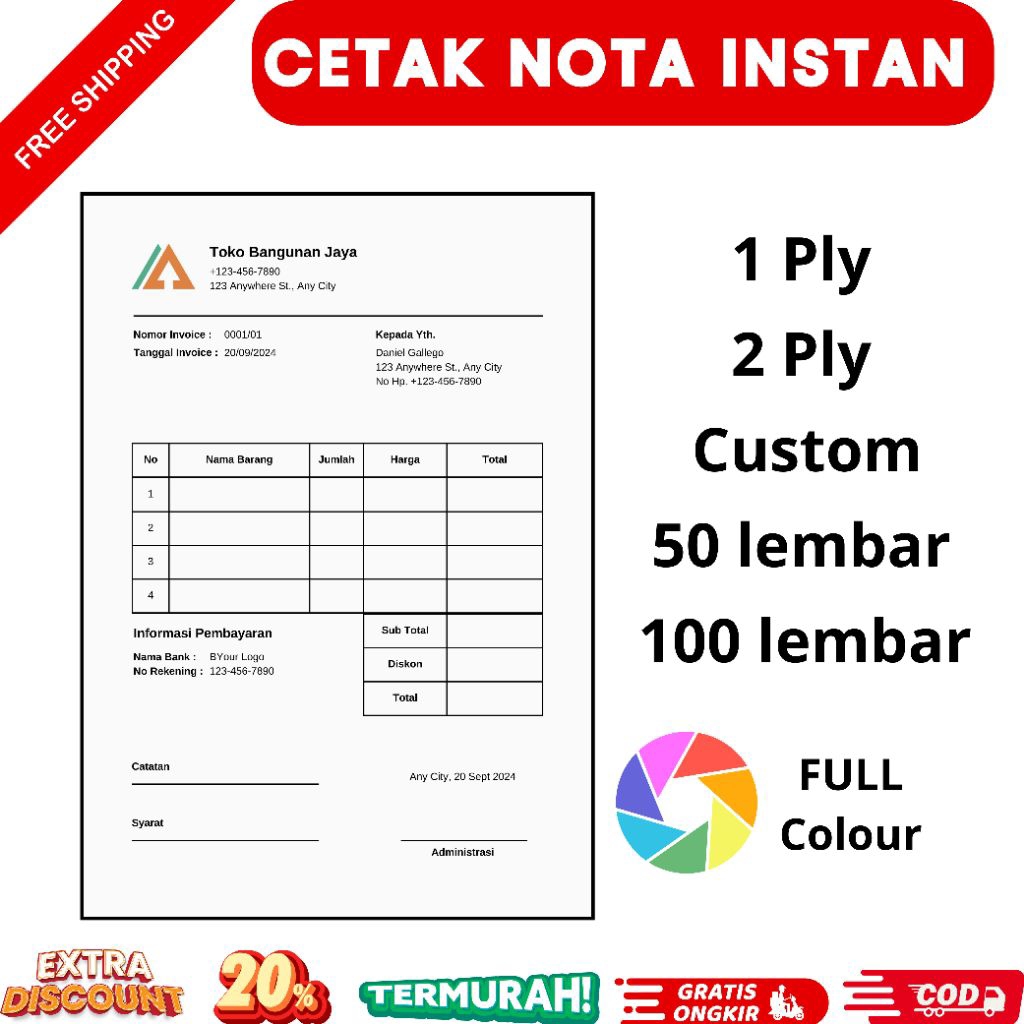 

Cetak Nota/Kwitansi/Invoice 10x20cm Free Desain Cetak 1 Hari Jadi