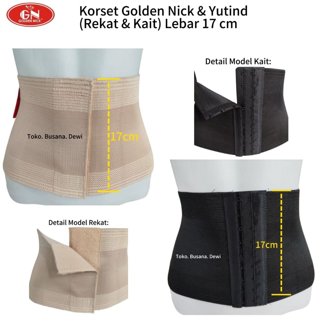 Stagen Korset 121 Golden Nick & Yutind Lebar 17cm Kait Rekat | Corset Perut Pengecil Pelangsing Peru