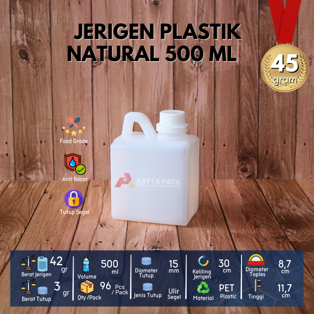 Jerigen plastik HDPE 500ml kotak natural madu kimia handsanitizer tutup segel - GROSIR