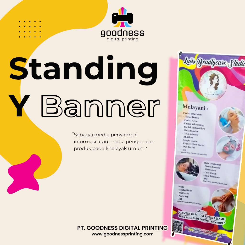 Standing Y Banner Rangka Spanduk 60x160 cm Bahan Fiber & Flexi 280 Print Warna Sesuai File