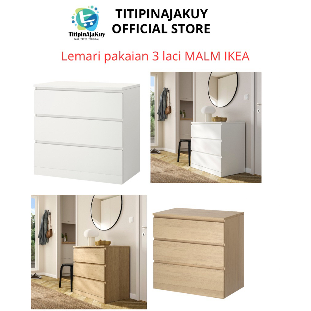 Lemari pakaian berbentuk drawer 3 laci ukuran 80x78 cm MALM