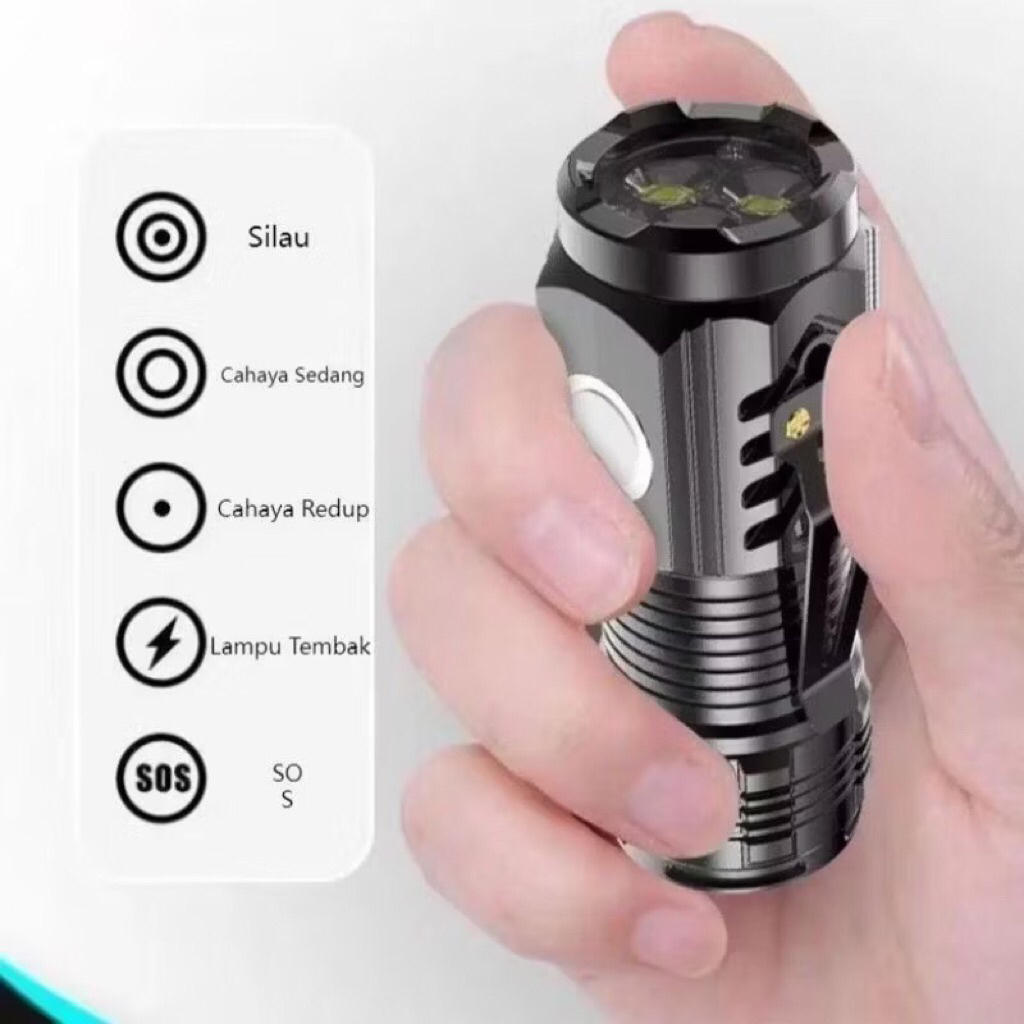 IMURA | Senter MINI 3 Led Swat 5 Mode Cahaya Outdoor Rechargeabl e