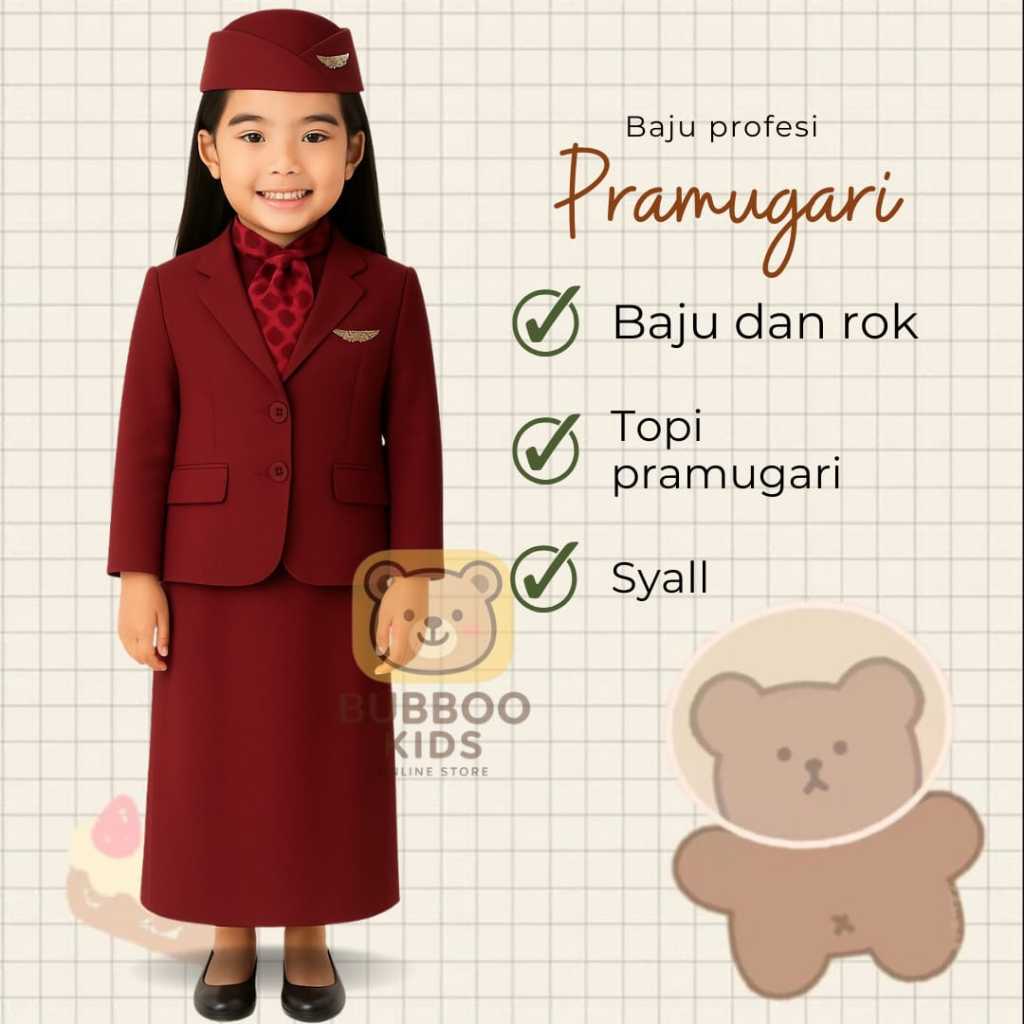 BUBBOO_KIDS- Baju Profesi Anak Pramugari seragam profesi anak pramugari keren