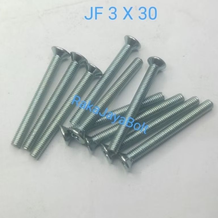 Baut JF Flat Head/Baut Obeng Plus M3x30mm