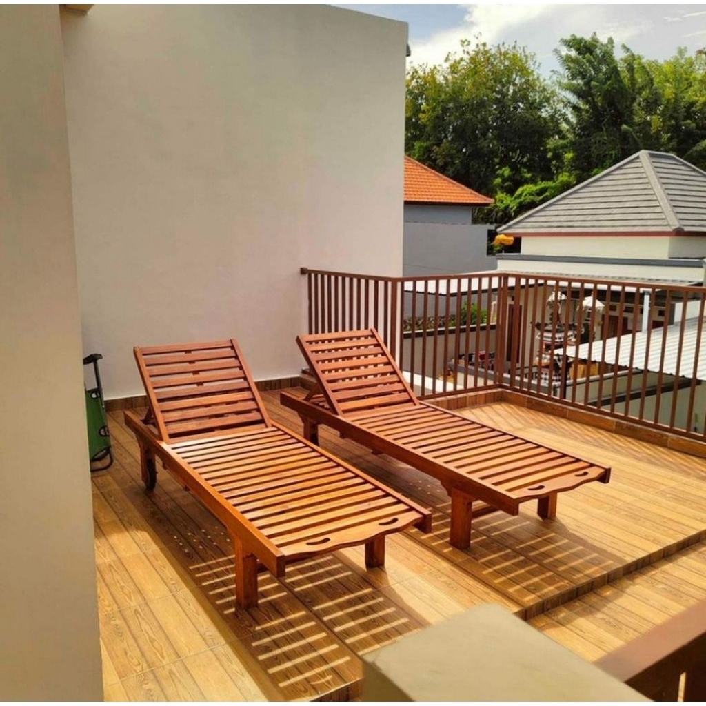 Kursi santai panjang Kursi pantai kayu jati Kursi Kolam Outdoor Murah - LONGCHAIR JEPARA