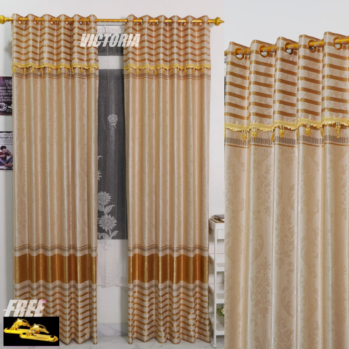 Gorden Pintu Panjang 230cm Model Smokering Poni Tempel Mewah Minimalis Tebal Biru Gold Abu Hitam