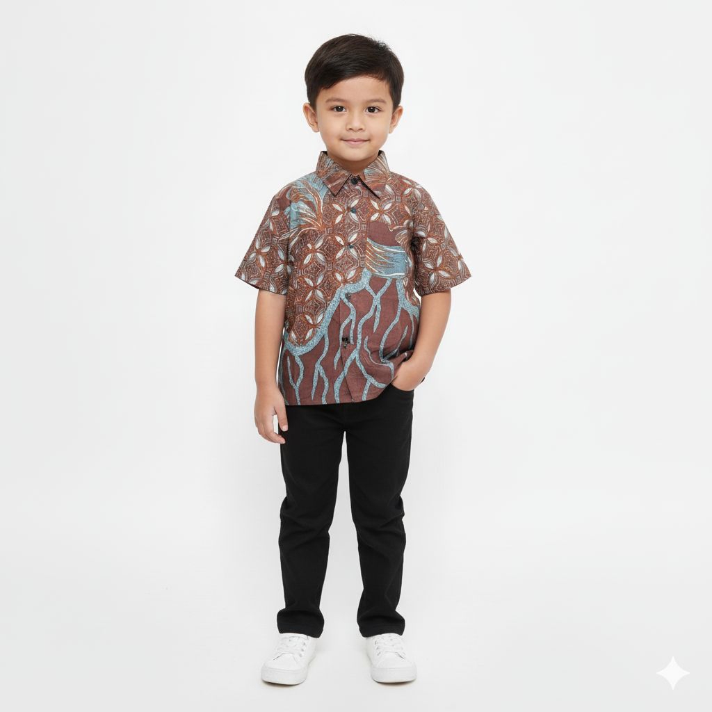 Fatih Batik Medan Batik Anak Laki-Laki Lengan Pendek Kulit Bawang Bahan Katun CP8342