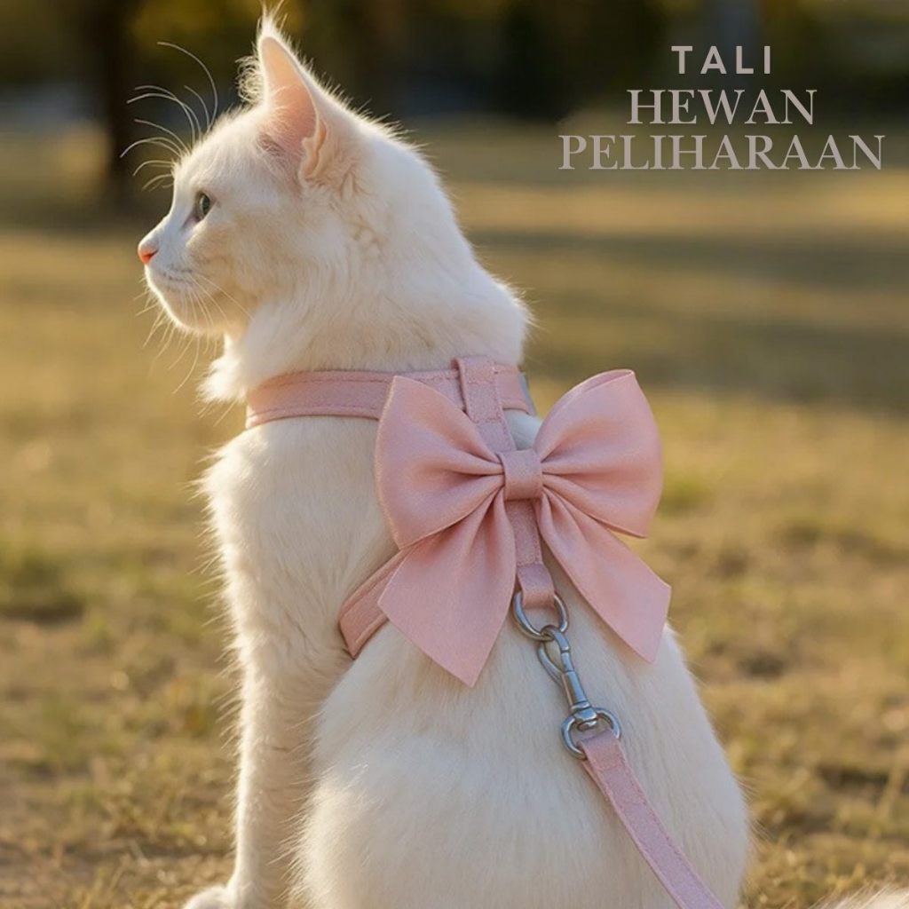 Harness Kucing Anjing Kecil dengan Pita Besar Tali Jalan Lucu