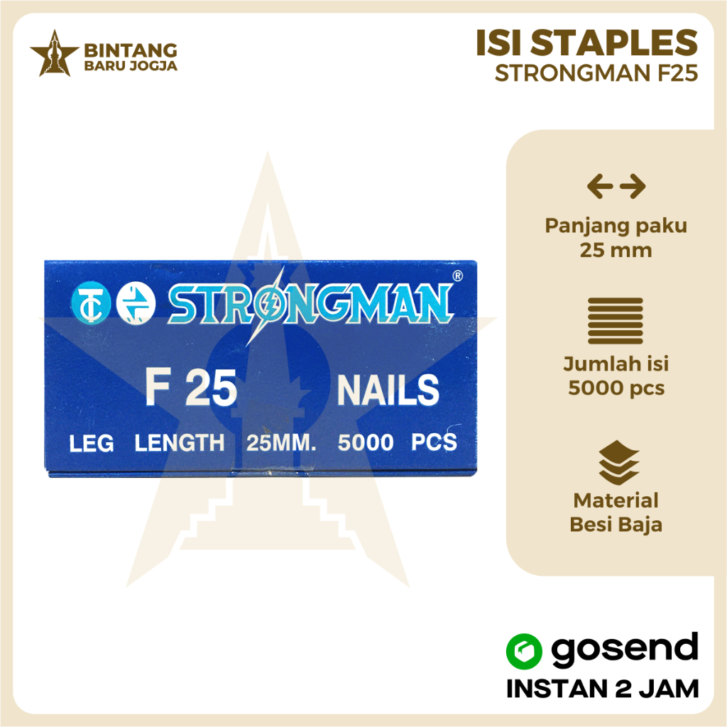 

Isi Refill Staples Paku Tembak Strongman F25 Isi Paku Tembak Nails F25