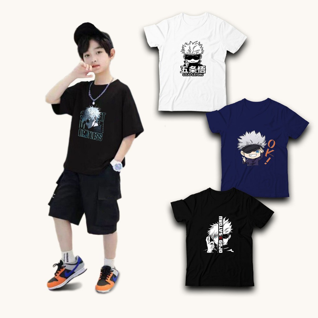 Kaos Distro Anak Cowok Gojo Satoru 100% katun Baju Anak Gojo jujutsu kaisen Keren