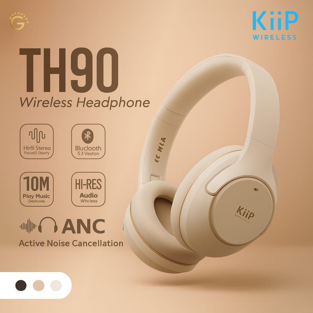 Kiip Wireless TH90 ANC Wireless Over-Ear Headphone Audio Beige