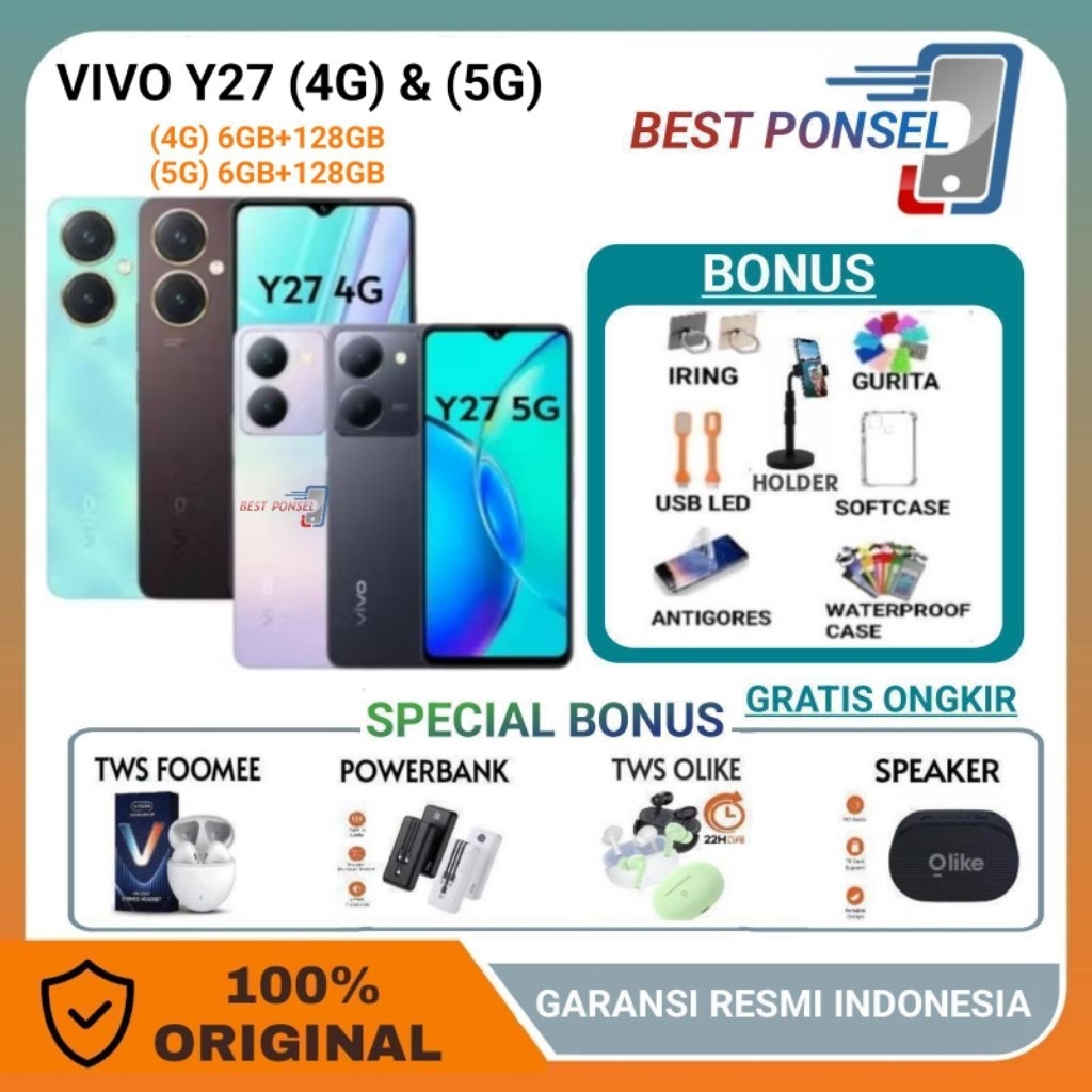 VIVO Y27 5G Nfc 6GB + 6GB Extended RAM 128GB Y27 4G 6GB + 6GB /128GB GARASI RESMI VIVO INDONESIA