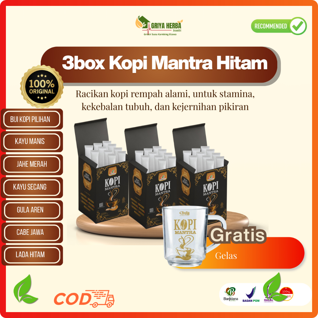 

Kopi Mantra Dan Kopi Susu Mantra Sachet Paket 3 box free Gelas
