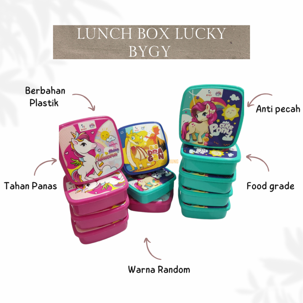 Lunch box Lucky bygy TWLB35- Tempat Makan Sekat 2/ Tempat bekal kotak sekat 2 motif kuda pony