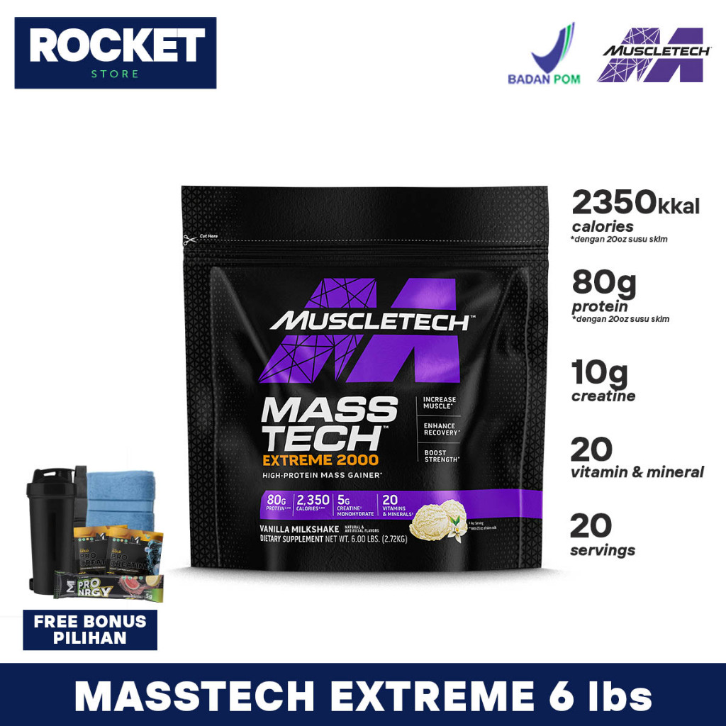 MUSCLETECH Masstech Extreme 2000 6 lbs (2.27 kg) - Suplemen Fitness Mass Tech Gainer