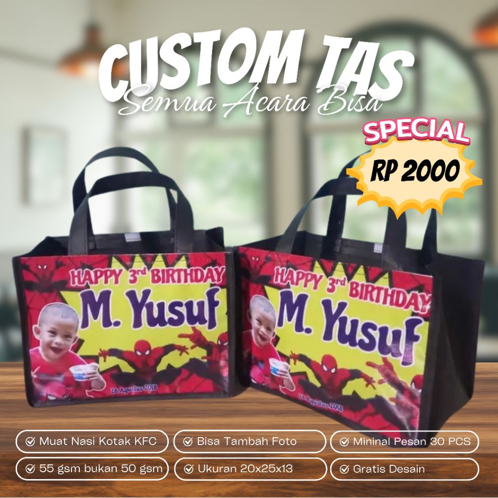 

Tas Ulang Tahun Anak/Souvenir Ulang Tahun/Tas Spundbond Custom/Tas Ulang Tahun Custom