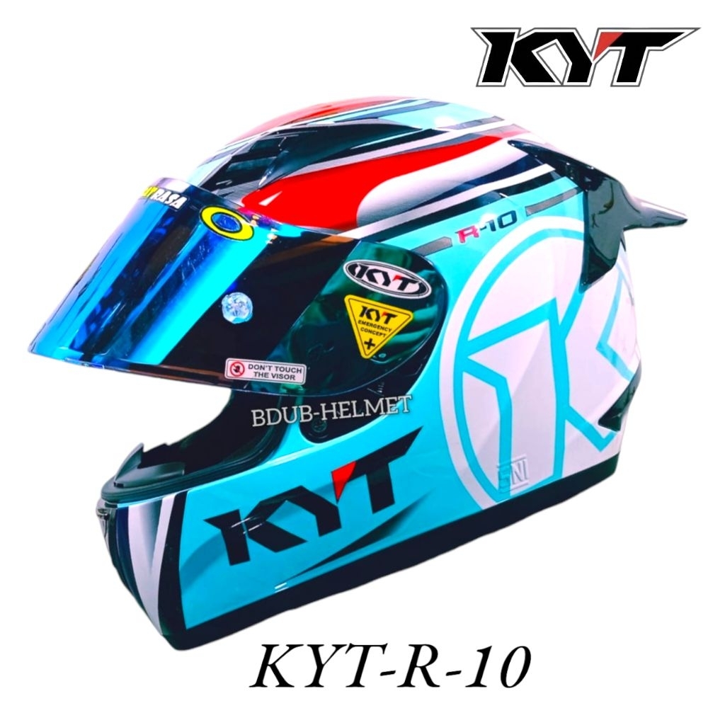 Helm KYT R10 #1 aqua marine paket ganteng 100% original KYT