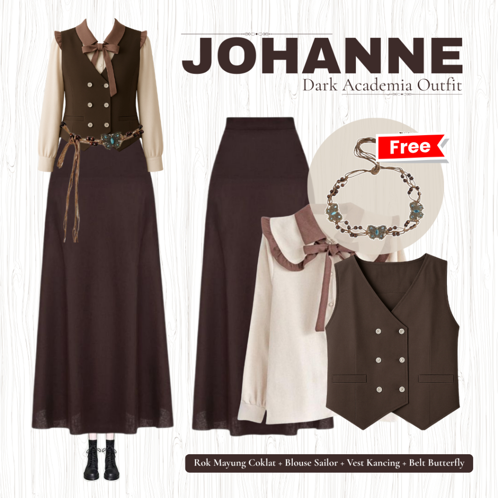 [Hijab Frendly] One Set Dark Academia | Blouse Sailor + Rok Mayung + Vest Kancing + Vest | Chiky074