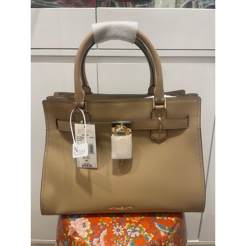 Original MK Hamilton Medium Satchel Leather Camel