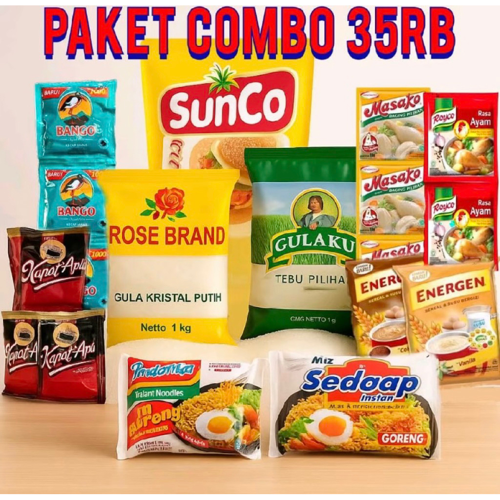 

Paket minyak sunco 1 liter gula kopi kapal api susu kental manis mie sakura