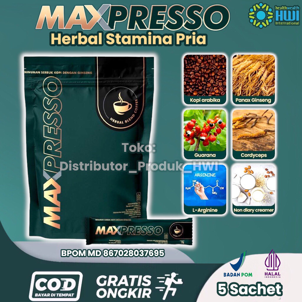 

Maxpresso Original 100% Asli BPOM – Kopi Maxpresso HWI Coffee Herbal Ginseng Stamina Pria