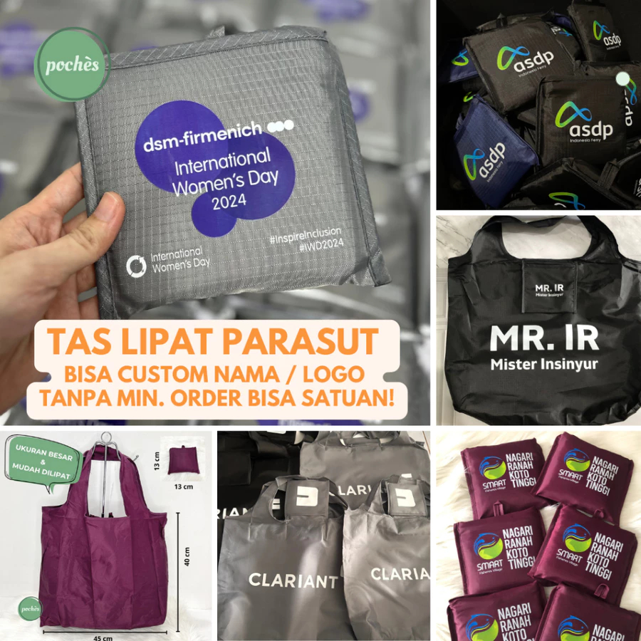 CUSTOM TAS BELANJA LIPAT SABLON LOGO NAMA - PARASUT BESAR SHOPPING BAG COCOK UNTUK SOUVENIR EVENT