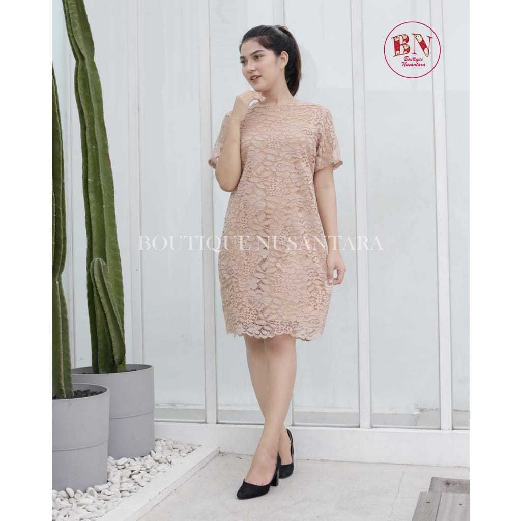 Sai.co - Dress MIDI Brokat Import Lapis Furing Hijau-Dress brukat midi korea paskah natal imlek