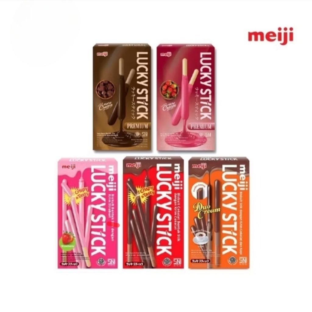 

Meiji Lucky Stick Premium Biscuit Chocolate Strawbery 35gr / 45gr Biskuit Bentuk Stik